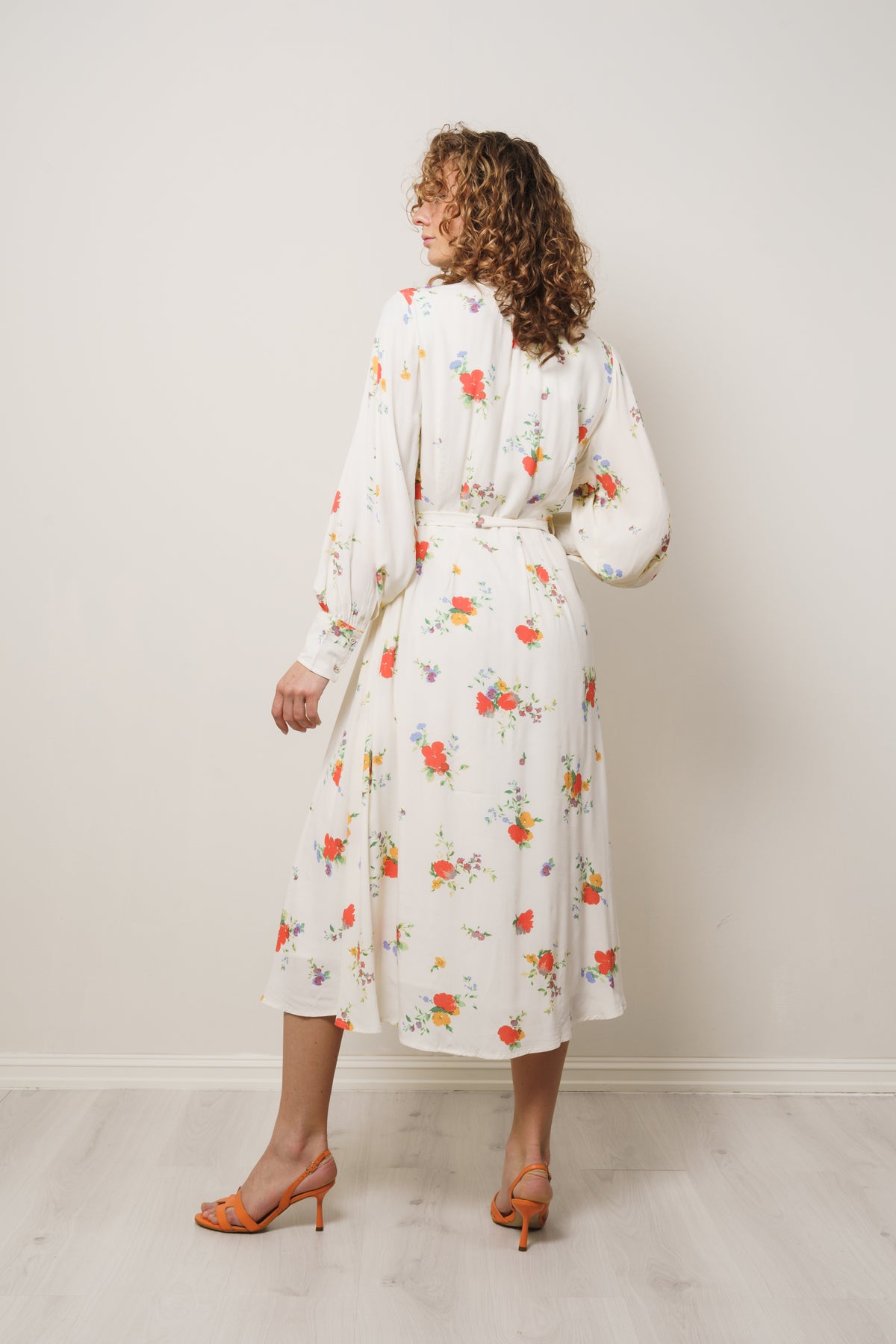 Walda LS AOP Midi Dress - Snow White