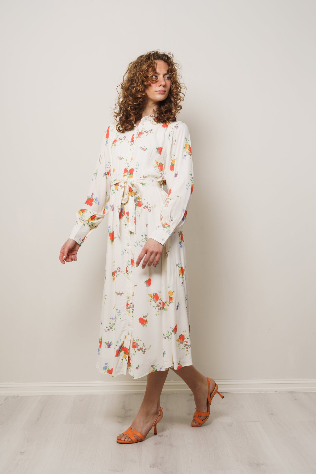 Walda LS AOP Midi Dress - Snow White