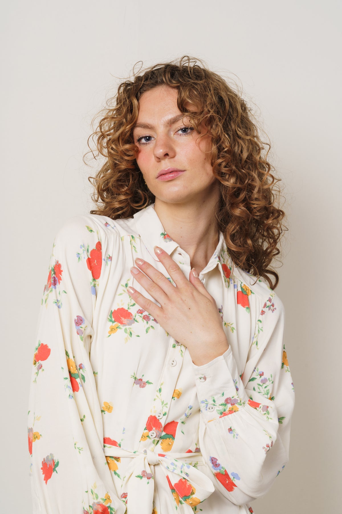 Walda LS AOP Midi Dress - Snow White