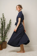 Stella Linen Dress - Navy