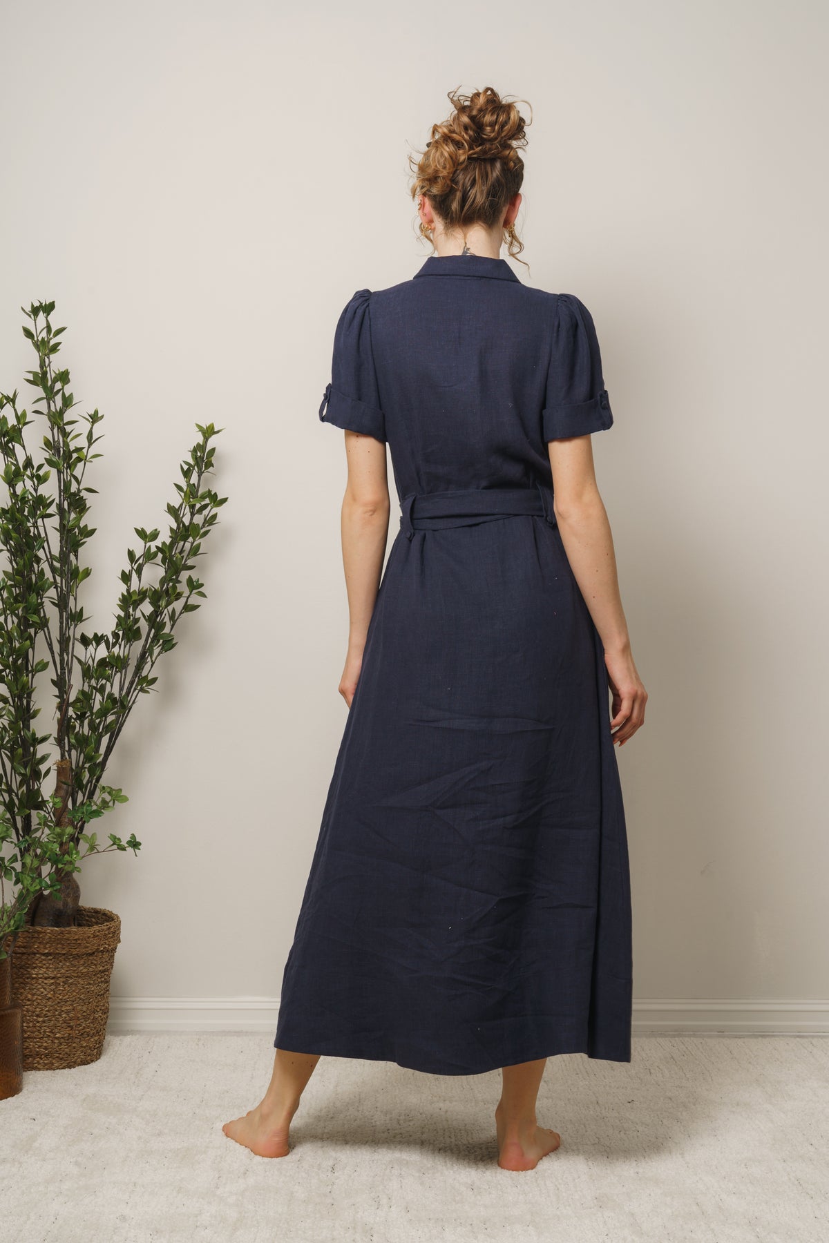 Stella Linen Dress - Navy