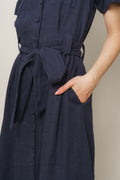 Stella Linen Dress - Navy