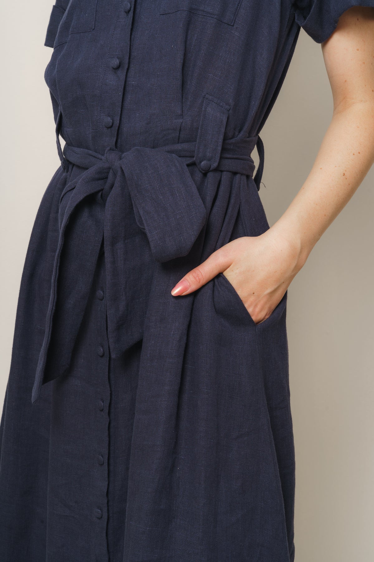 Stella Linen Dress - Navy