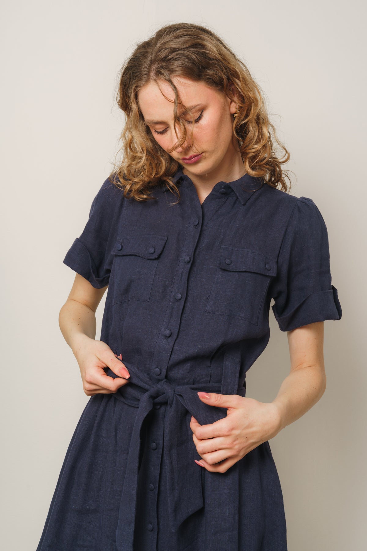 Stella Linen Dress - Navy