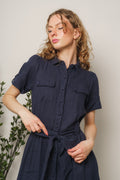 Stella Linen Dress - Navy