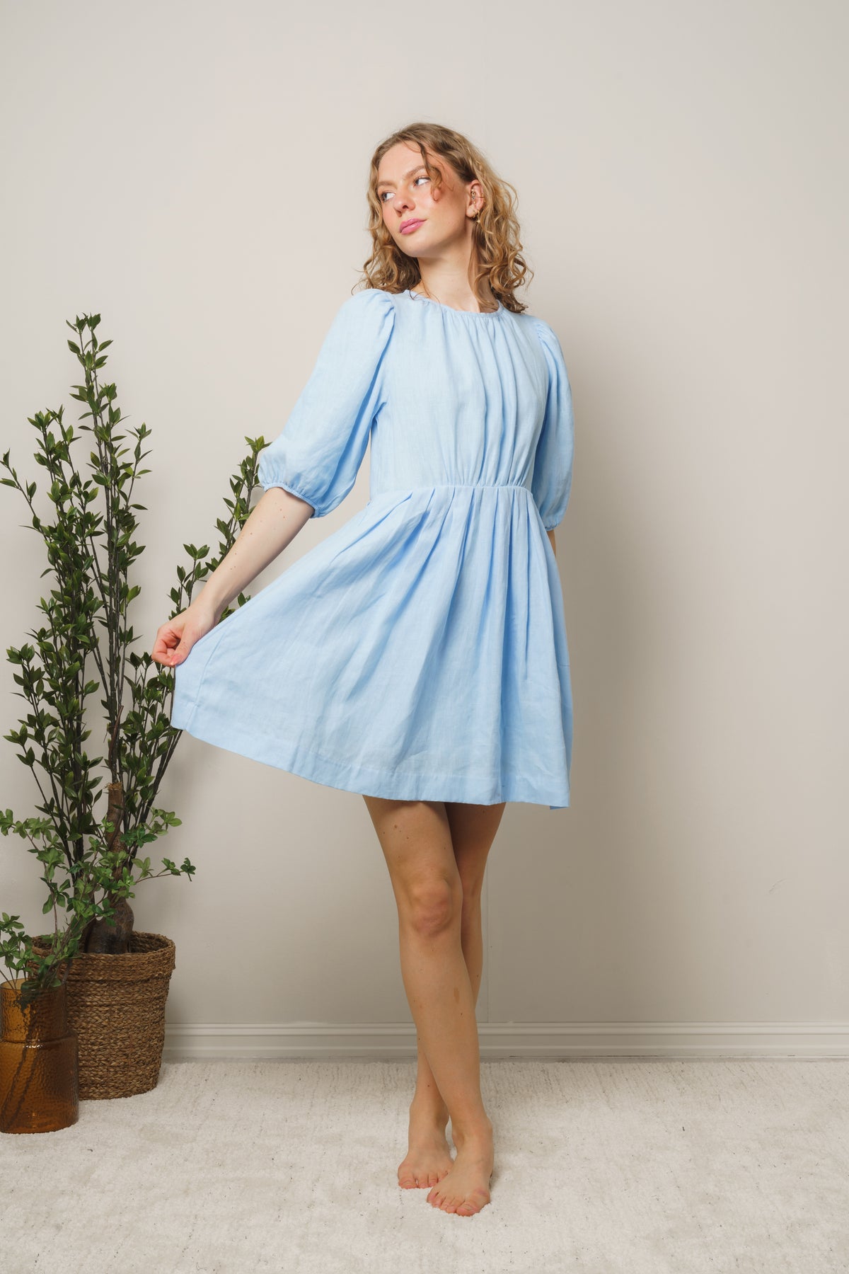Eli Linen Dress - Ice Blue