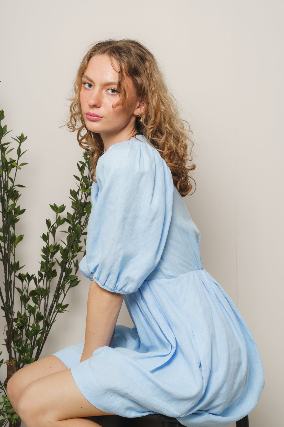 Eli Linen Dress - Ice Blue
