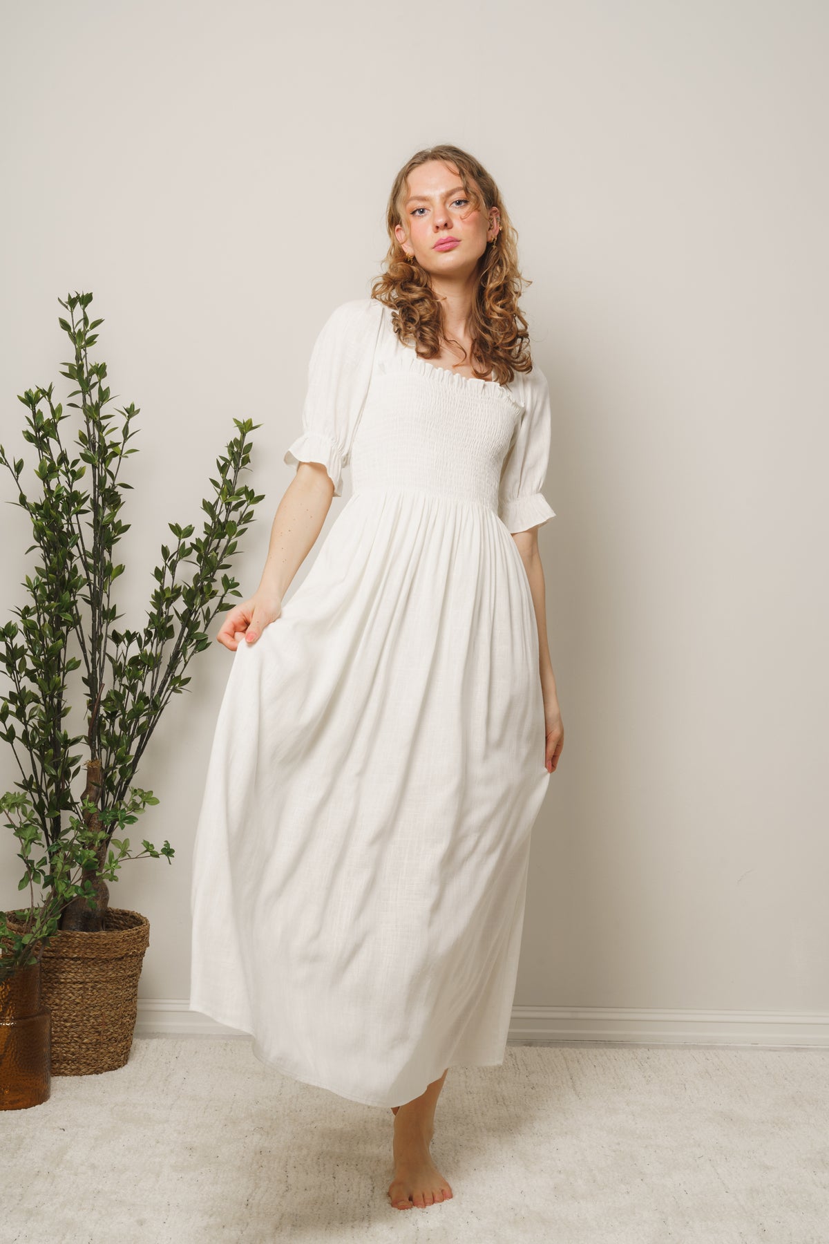 Juana-Ulrikke 2/4 Smock Ankle Dress B - Snow White