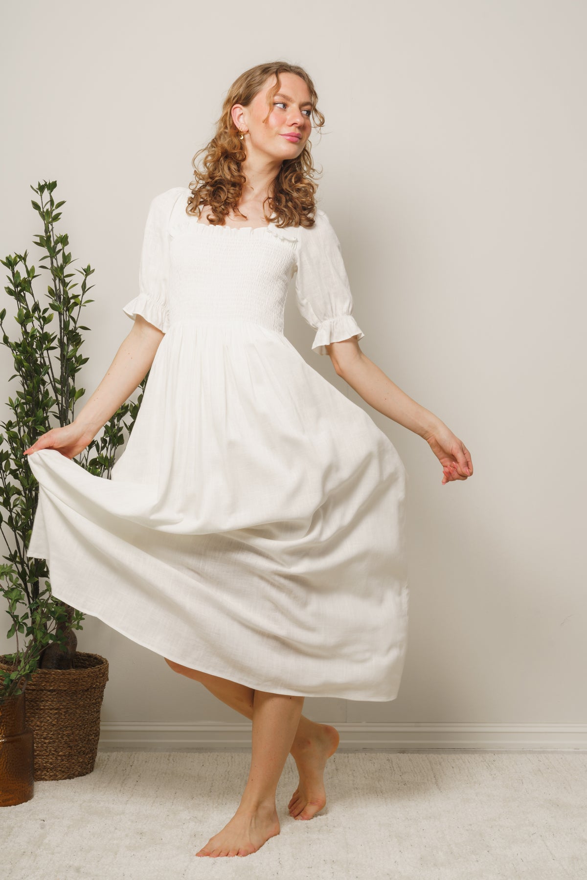 Juana-Ulrikke 2/4 Smock Ankle Dress B - Snow White