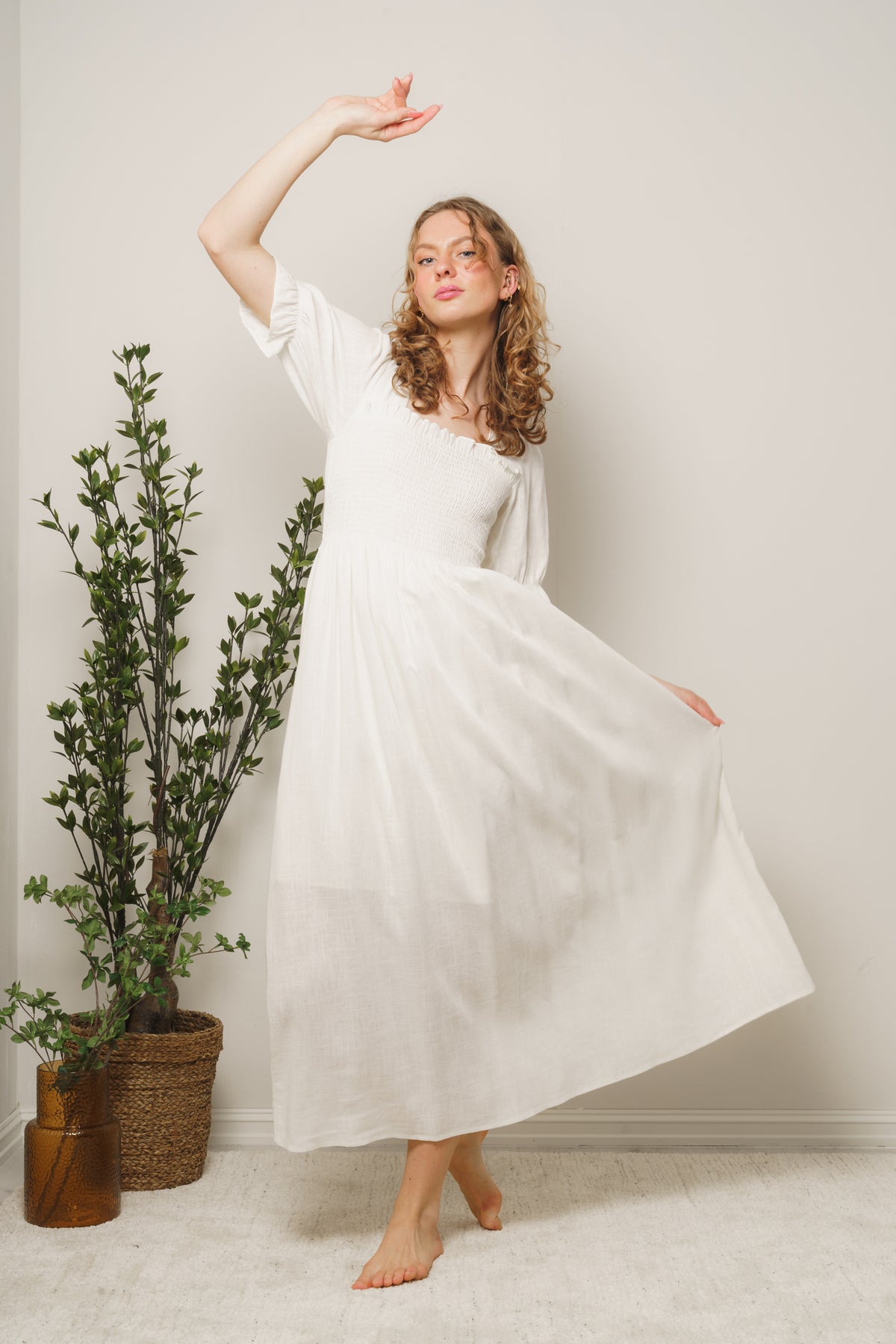 Juana-Ulrikke 2/4 Smock Ankle Dress B - Snow White