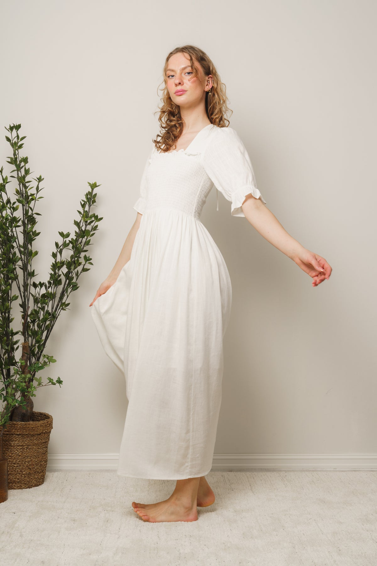 Juana-Ulrikke 2/4 Smock Ankle Dress B - Snow White