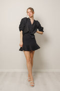 Callum Elastic SS V-Blouse - Black