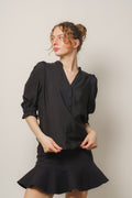 Callum Elastic SS V-Blouse - Black