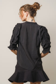 Callum Elastic SS V-Blouse - Black