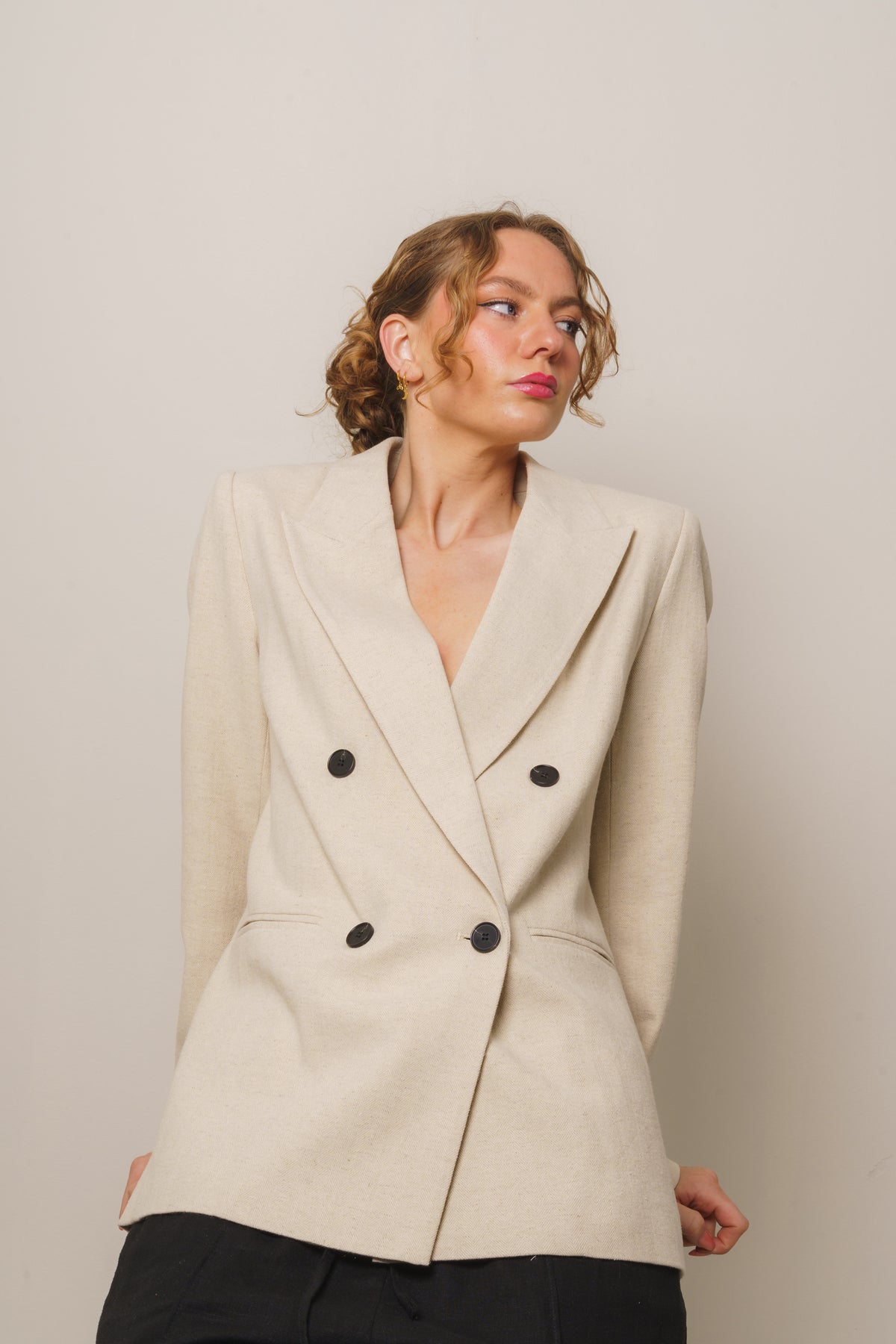 Linen Oversize Blazer - Bone