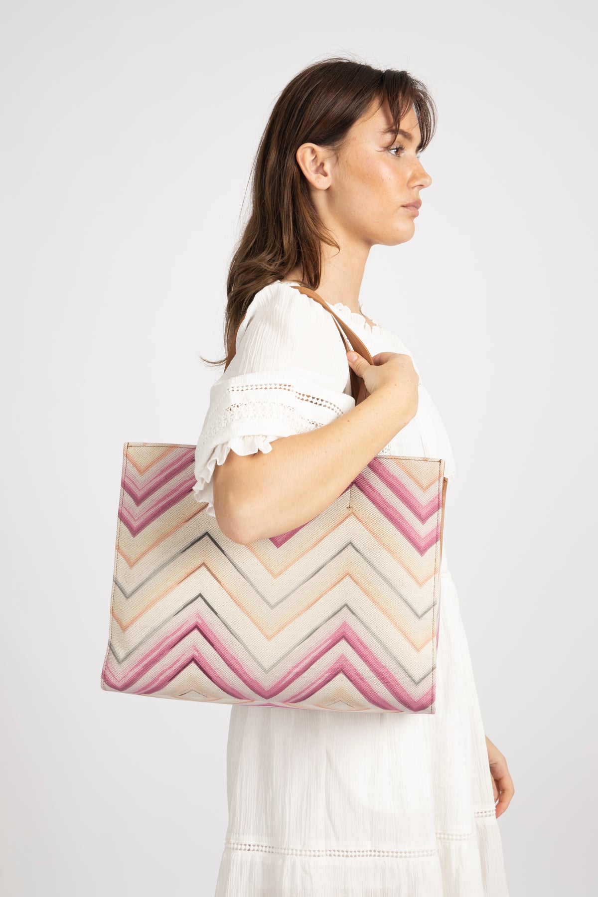 Tote Medium - Canvas Stampato Rosa/Corda