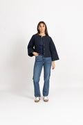 Azelia Padded Linen Jacket - Navy