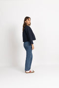 Azelia Padded Linen Jacket - Navy