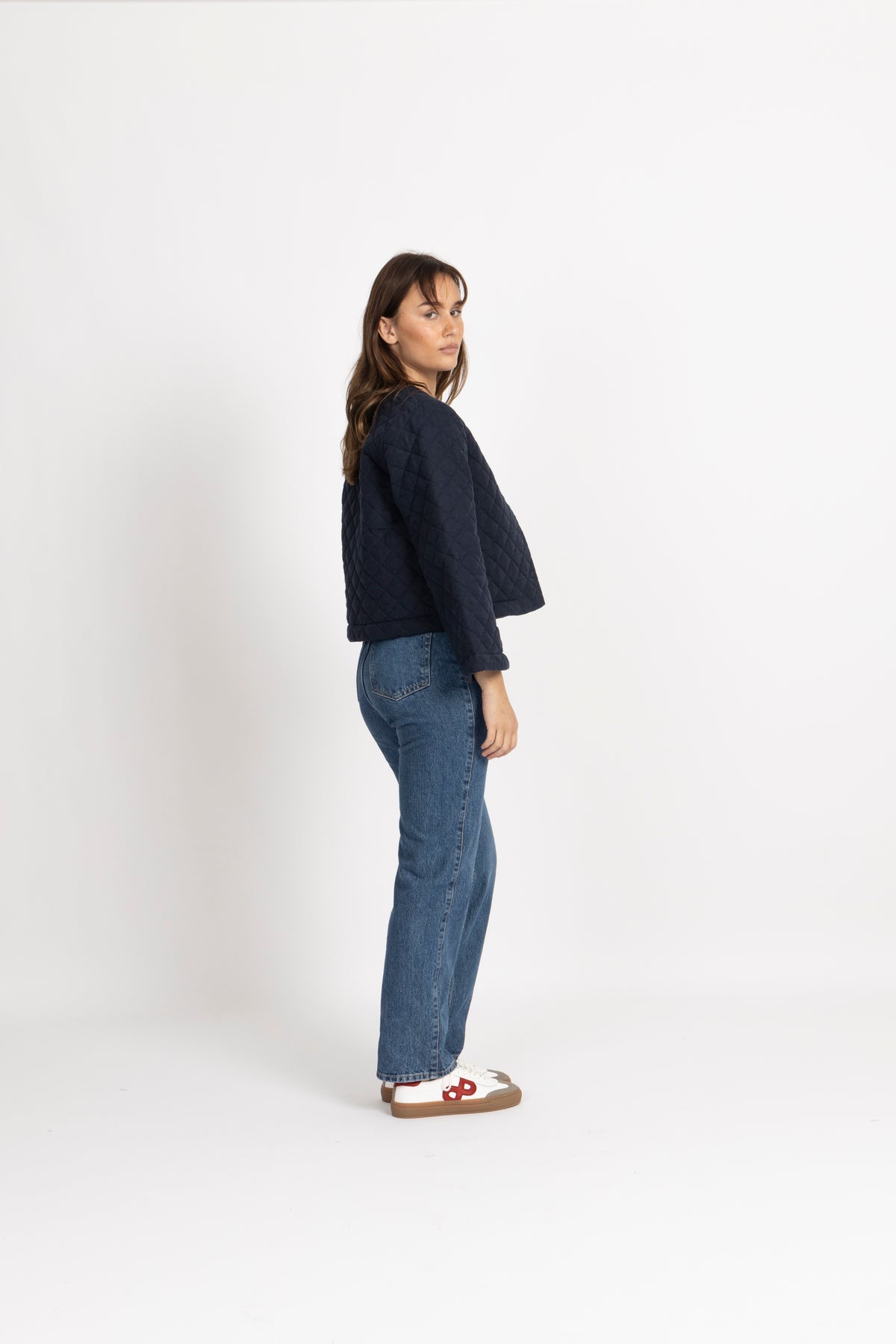 Azelia Padded Linen Jacket - Navy