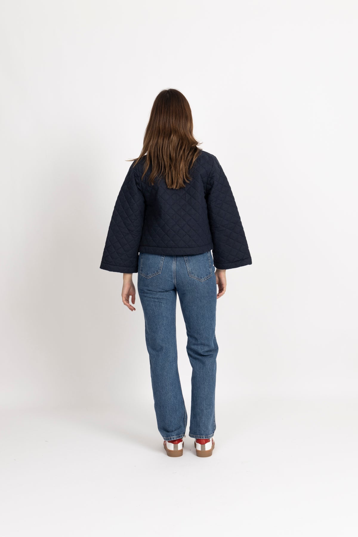 Azelia Padded Linen Jacket - Navy