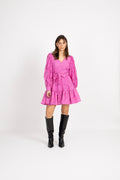 Calli-Sadie Ls Short V-Neck Dress Ff - Phlox Pink
