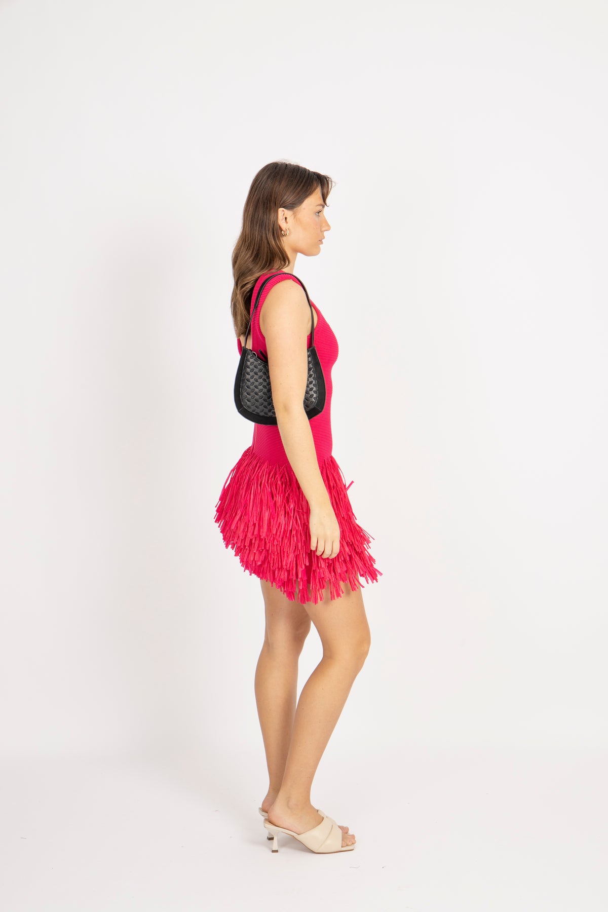 Rushes Fringe Knit Mini Dress - Deep Fushia