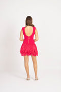 Rushes Fringe Knit Mini Dress - Deep Fushia