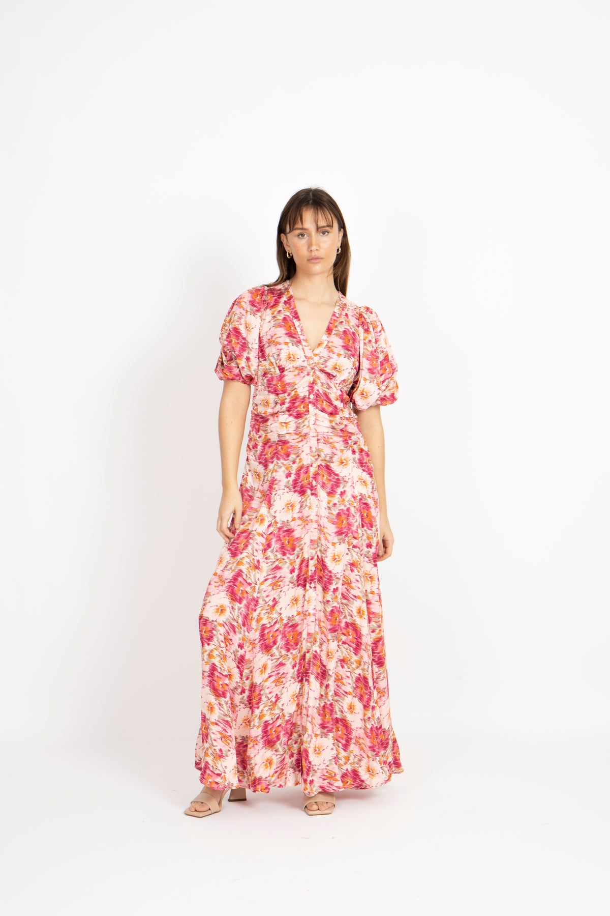 Crepe Satin Rouching Gown - Blushed Blossom