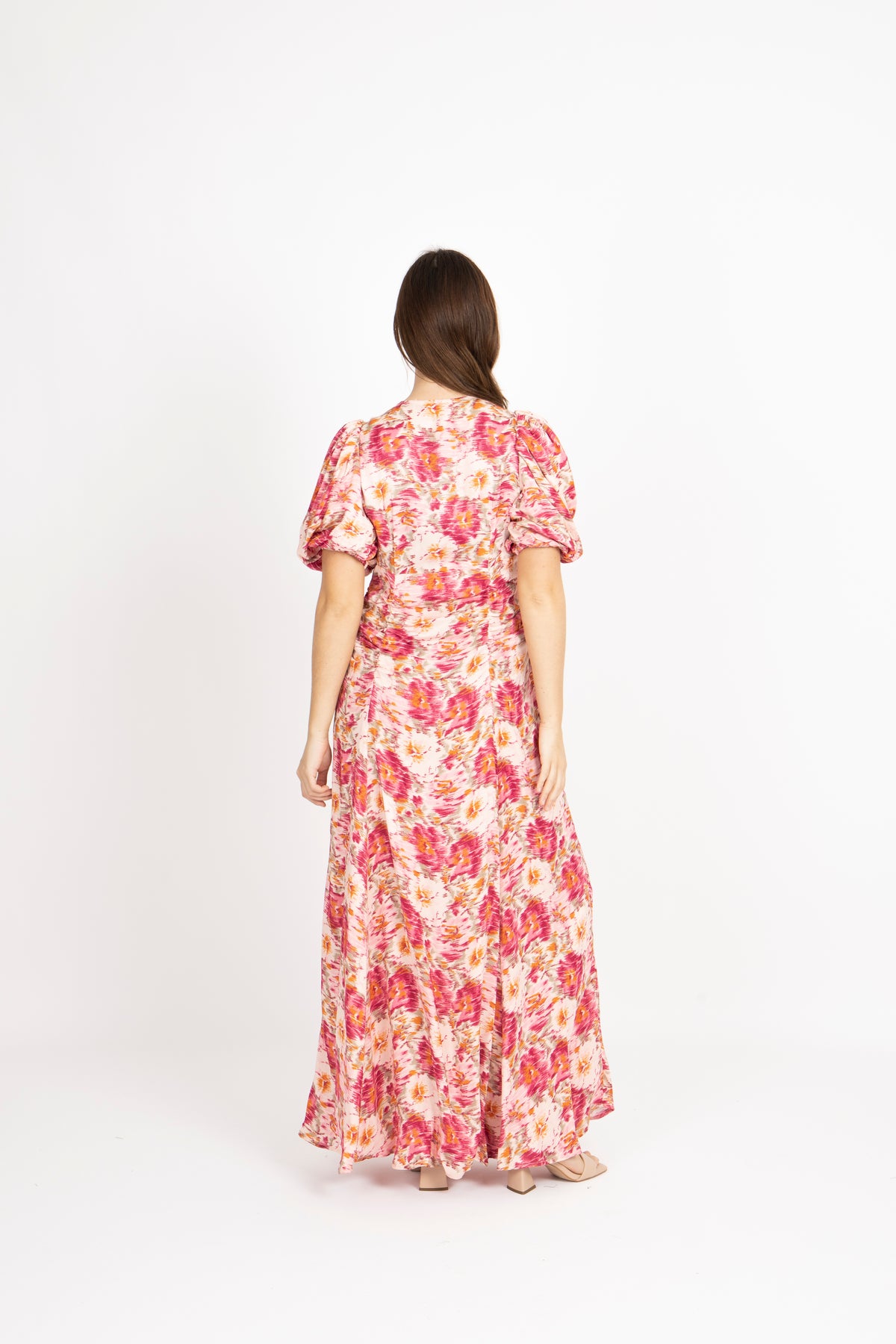 Crepe Satin Rouching Gown - Blushed Blossom