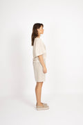Hillie 2/4 Striped Linen Top B - Snow White Humus