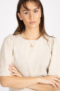 Hillie 2/4 Striped Linen Top B - Snow White Humus
