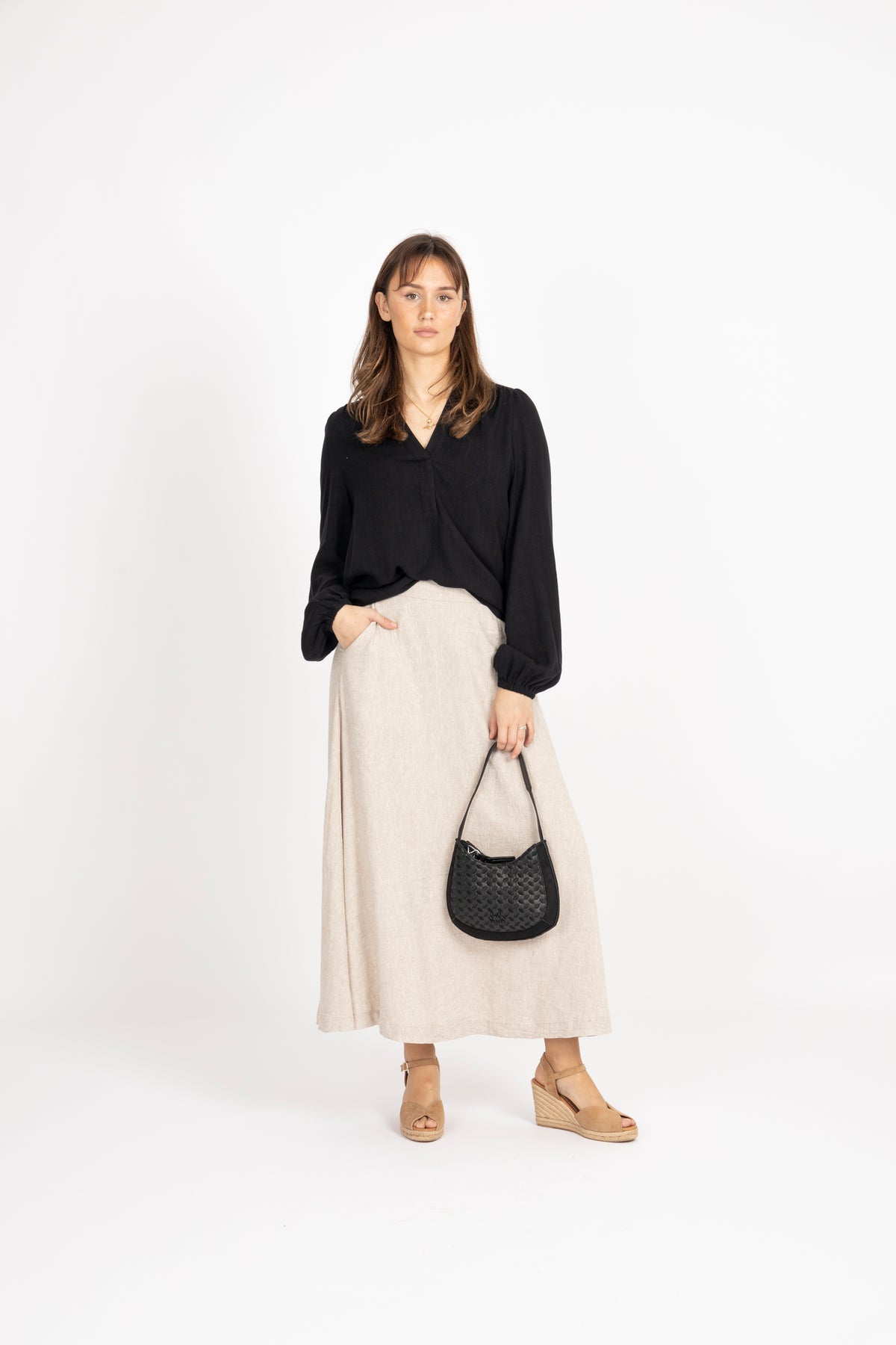 Jovene Ginia Hw Long Skirt - Sand