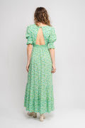 Koko Dress Long Open Back Short Sleeves - Emerald Green Summer Flower