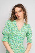Koko Dress Long Open Back Short Sleeves - Emerald Green Summer Flower