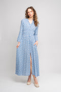 Sally Long Dress - Blue White Flower