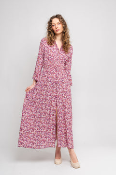 Sally Long Dress - Lilac Bordeaux Big Flower