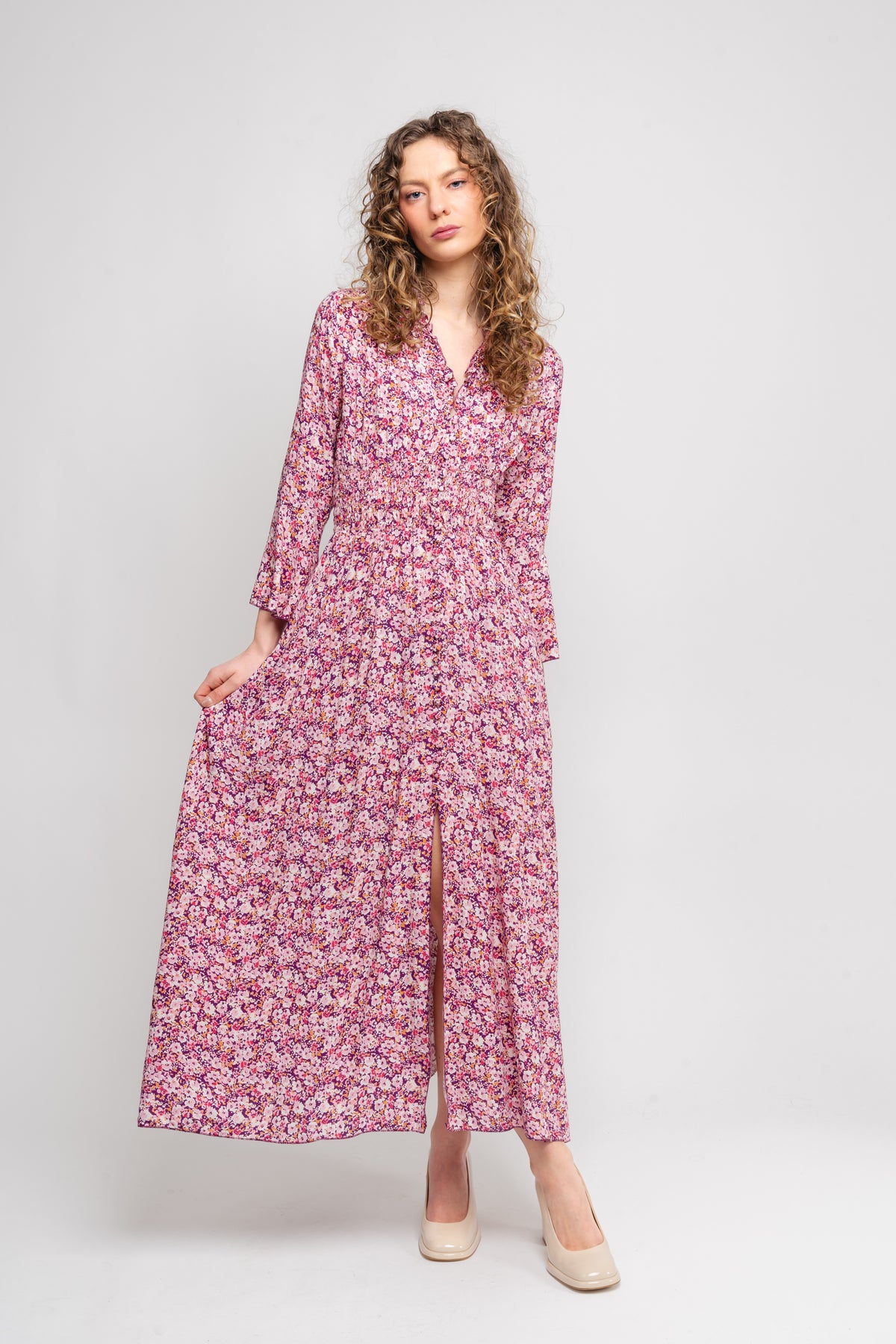 Sally Long Dress - Lilac Bordeaux Big Flower