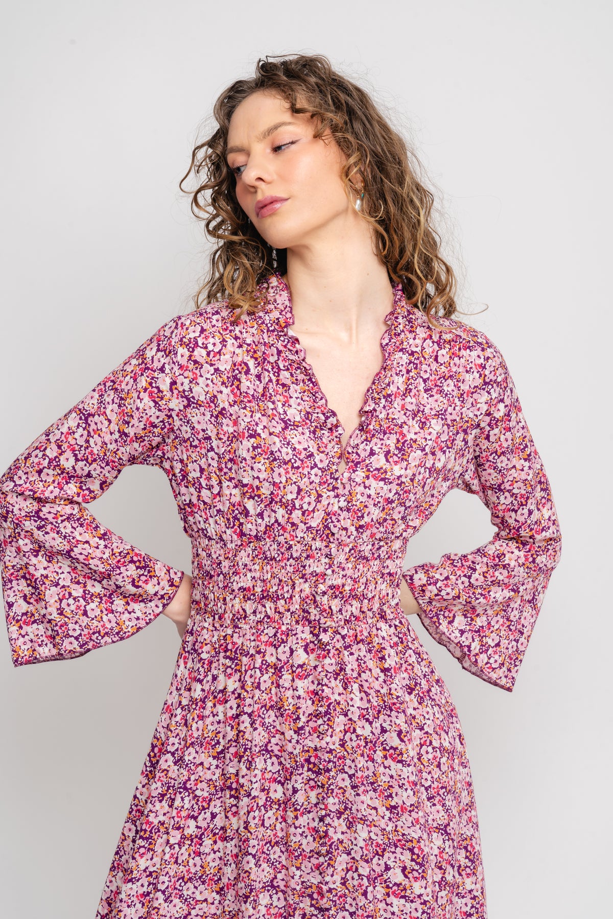 Sally Long Dress - Lilac Bordeaux Big Flower