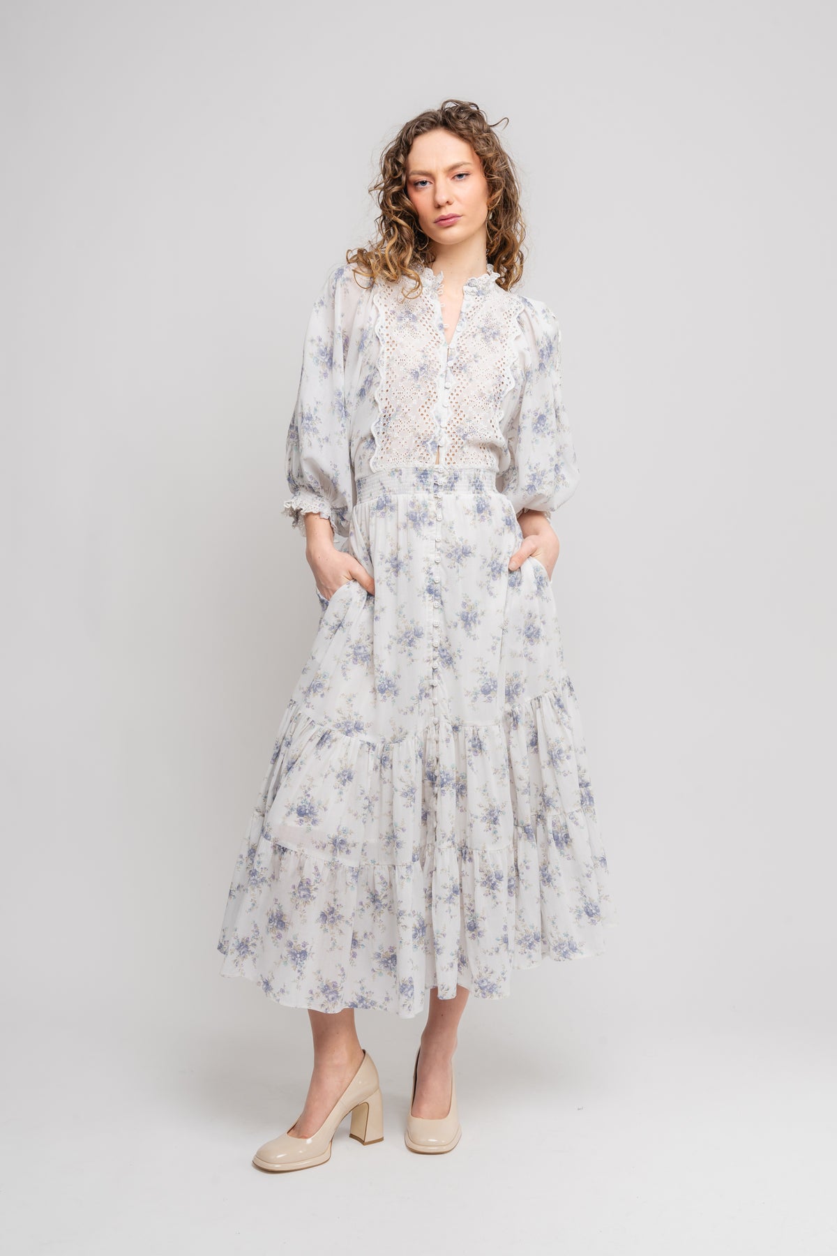 Cotton Slub Midi Dress - Flower Buds