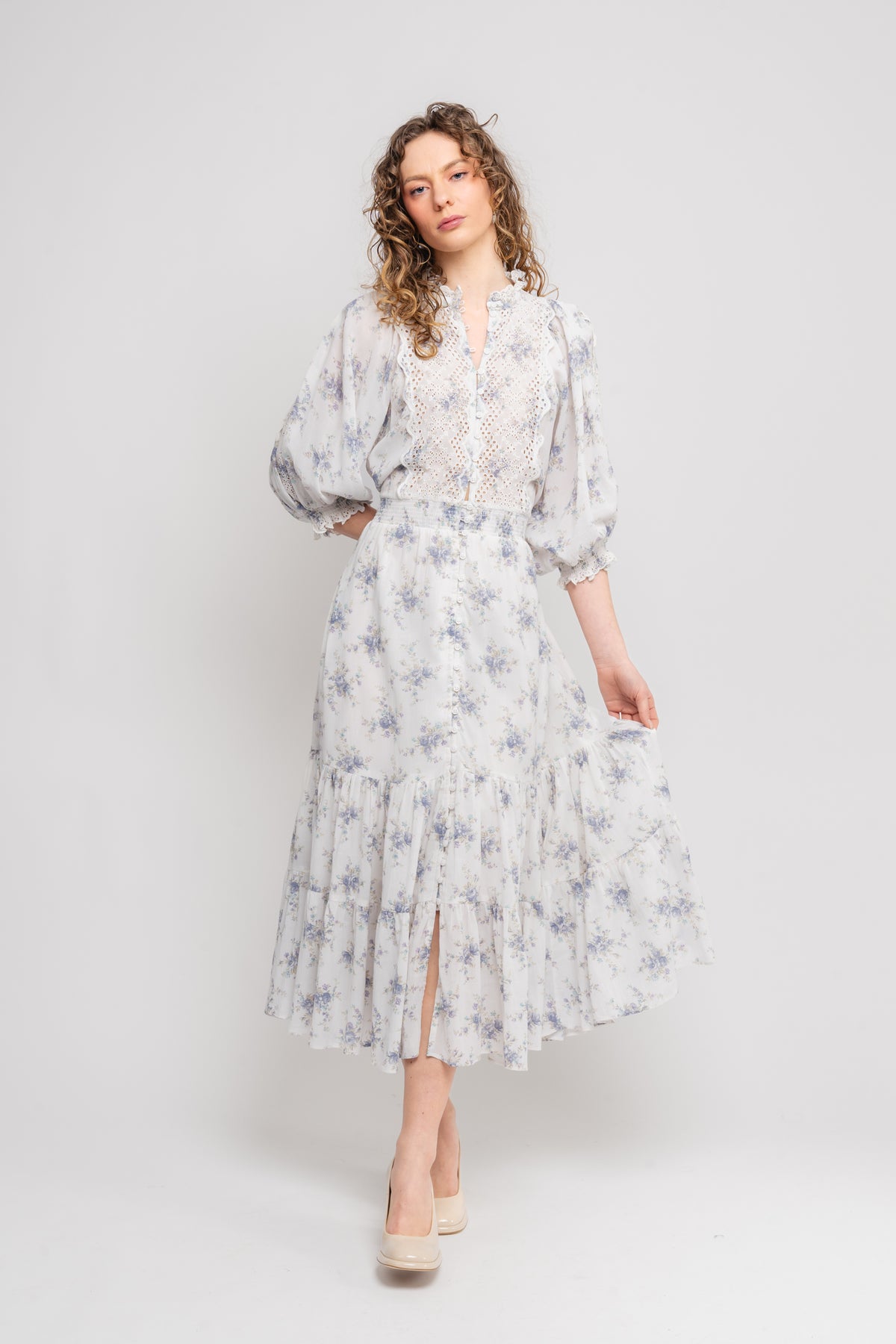 Cotton Slub Midi Dress - Flower Buds