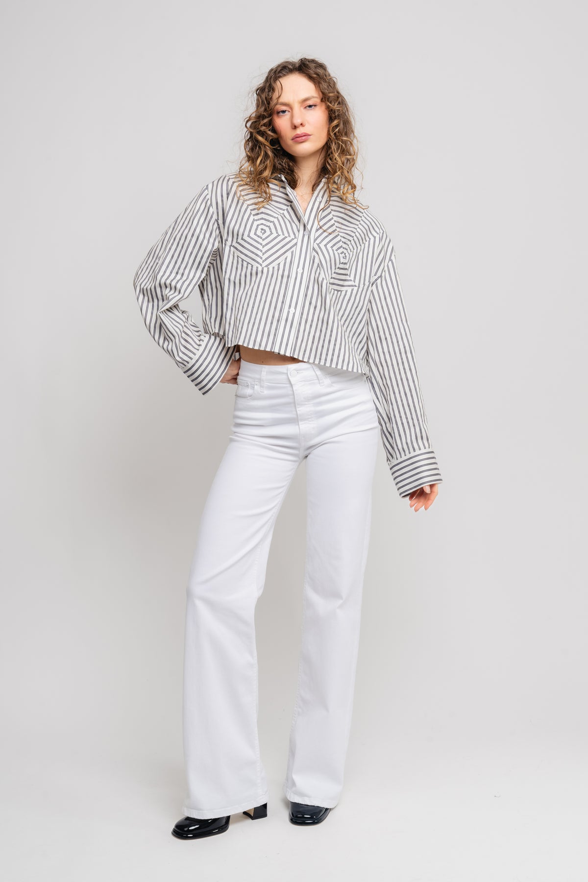 Striped Cutline Shirt - Silver Filigree Grey Comb