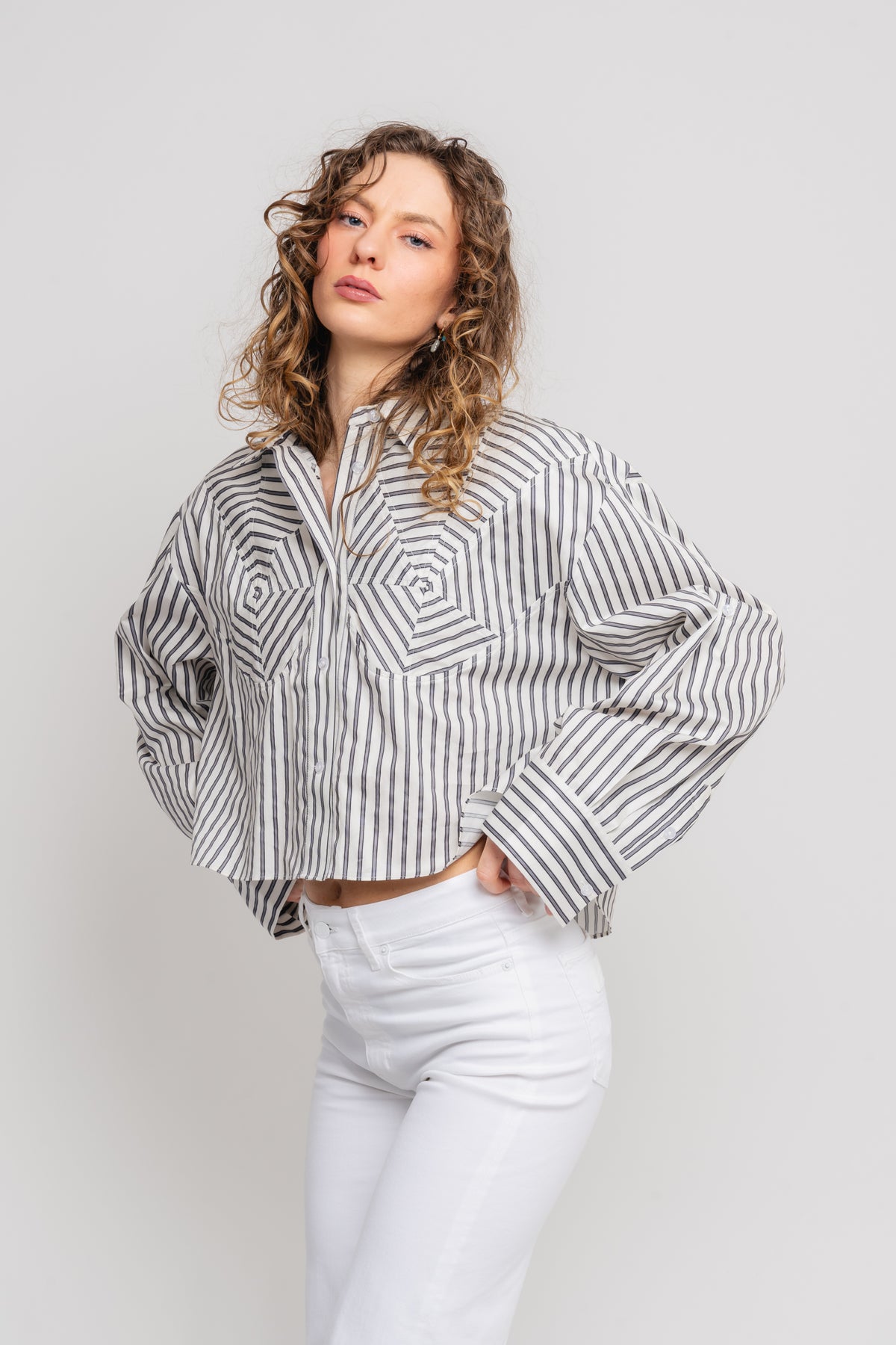 Striped Cutline Shirt - Silver Filigree Grey Comb