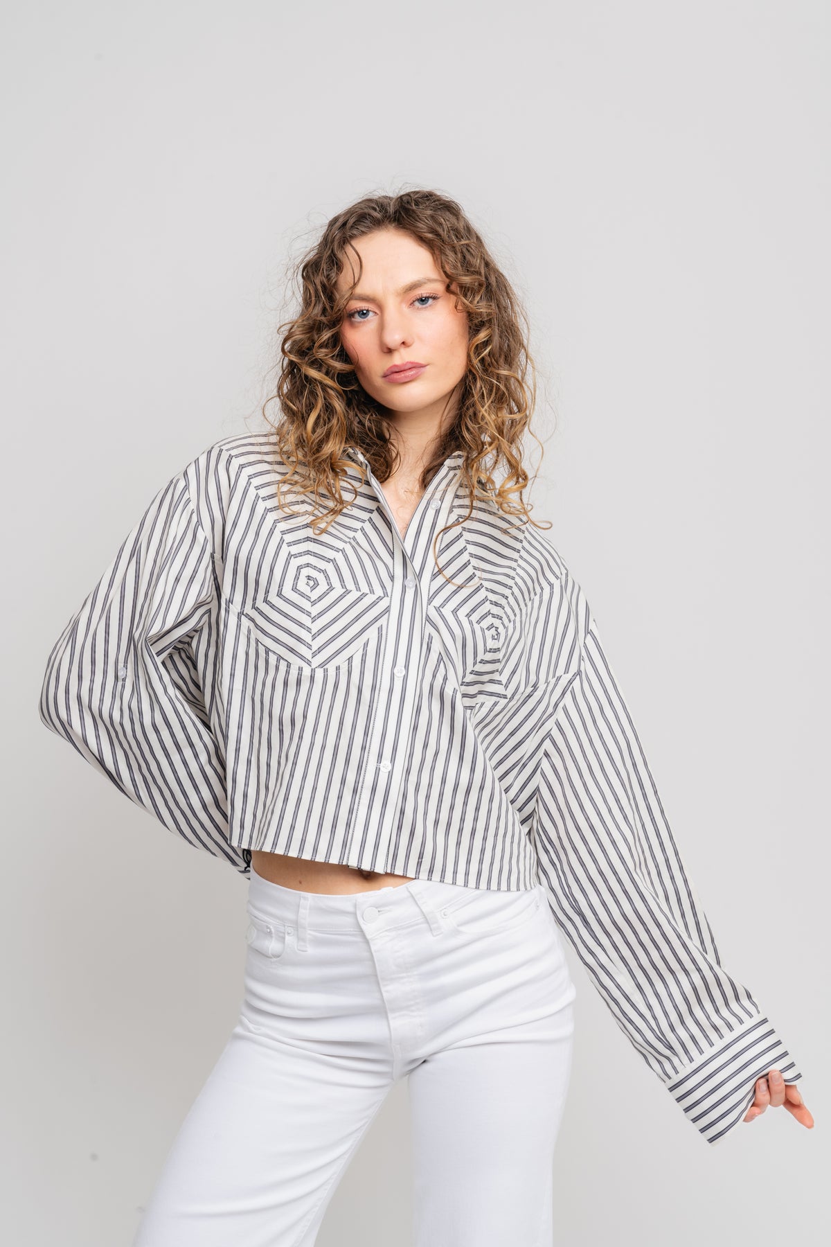 Striped Cutline Shirt - Silver Filigree Grey Comb