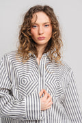 Striped Cutline Shirt - Silver Filigree Grey Comb