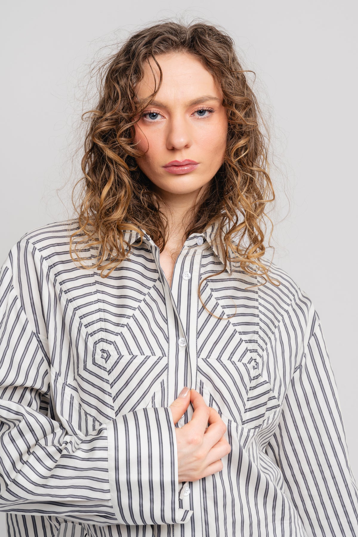 Striped Cutline Shirt - Silver Filigree Grey Comb