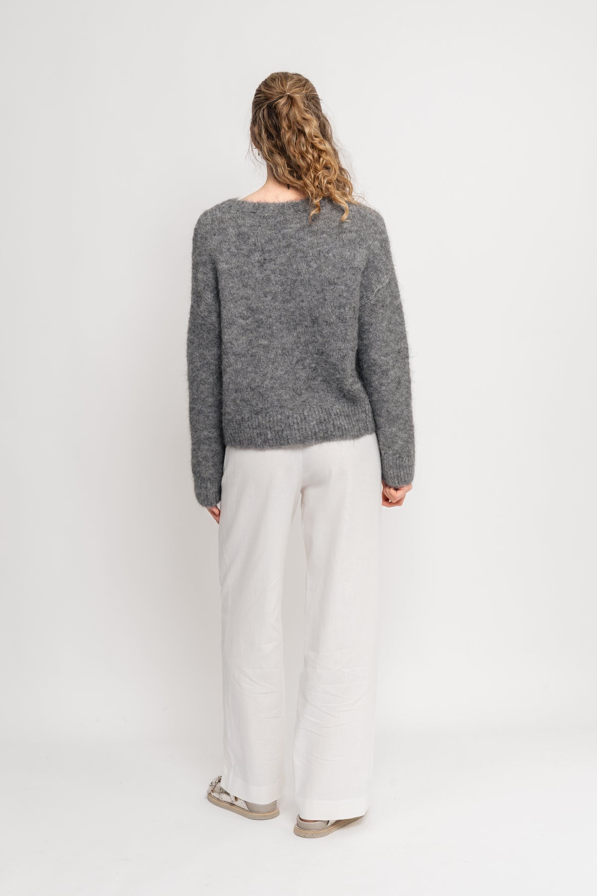 Gabella Ls Pullover Knit - Light Grey Melange