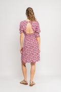 Koko Dress Short Open Back Short Sleeves - Lilac Bordeaux Big Flower