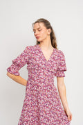 Koko Dress Short Open Back Short Sleeves - Lilac Bordeaux Big Flower