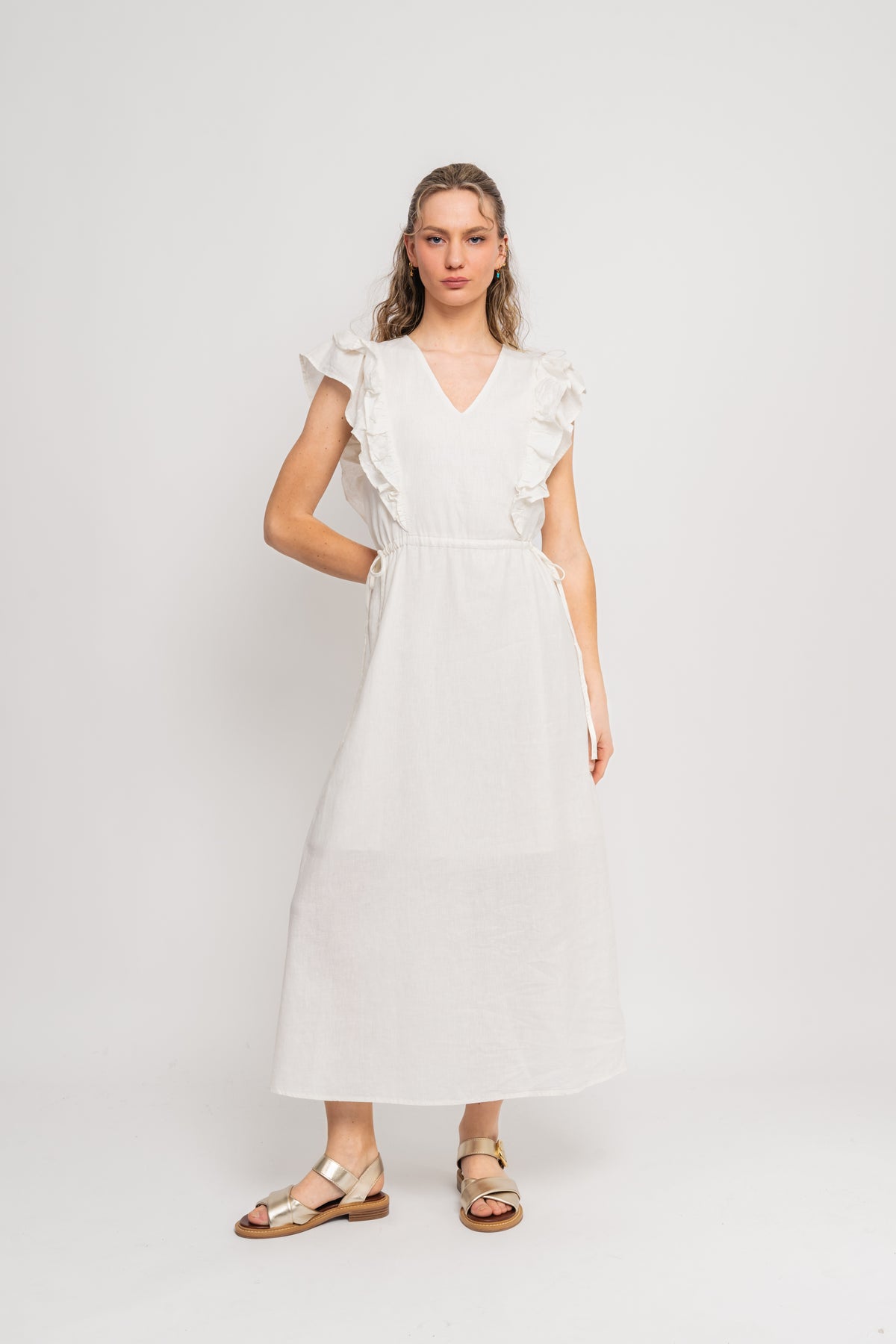 Hillie Ss Ankle Linen Dress B - Snow White