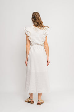 Hillie Ss Ankle Linen Dress B - Snow White